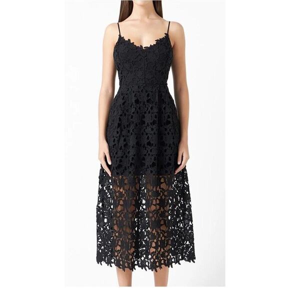 ASTR The Label Midi Dress Size XL Lace Cocktail Wedding Guest Fairy Whimsy Black - Picture 2 of 16